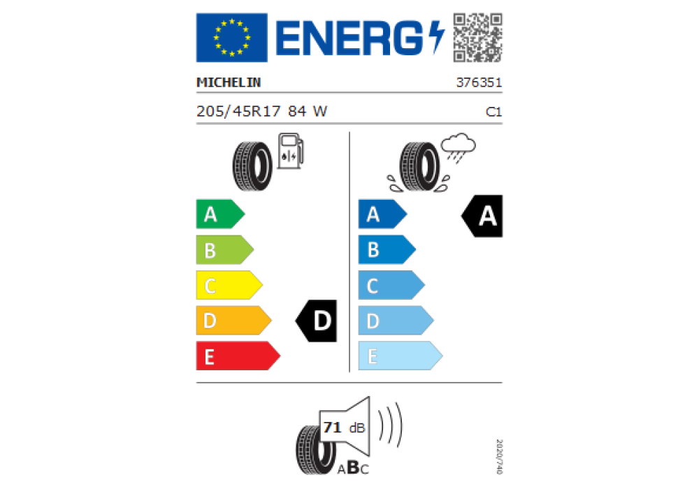 MICHELIN 205/45R17 PRIMACY 3 84W GRNX ZP