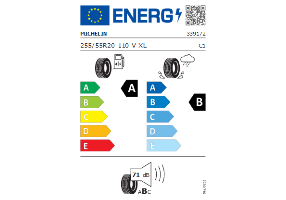 MICHELIN 255/55R20 PILOT SPORT EV 110V ACOUSTIC, EV XL